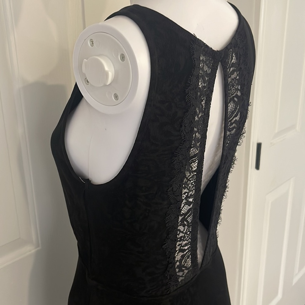 Free People Sexy Lined Sheer Print and Open Lace Panel Back Black Mini Dress-S - Picture 2 of 13